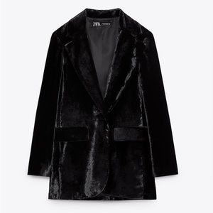 BNWT Zara velvet black tailored suit blazer pant set size XS/S